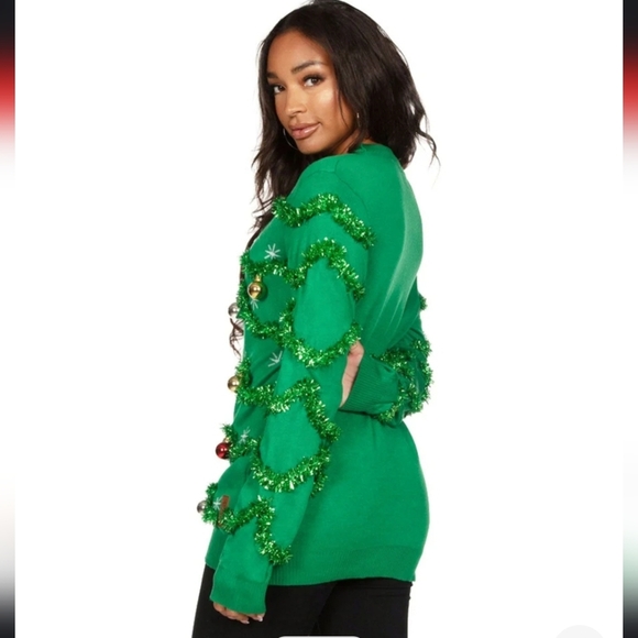 Tipsy Elves, Women's Gaudy Garland Oversized Christmas Sweater, Size Large - Picture 2 of 6